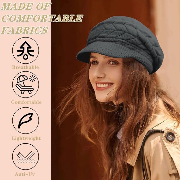 Women's 4 Pack Black Red Gray Beige Brim Wool Ski Winter Beanie Knit Hats Caps - Picture 4 of 7